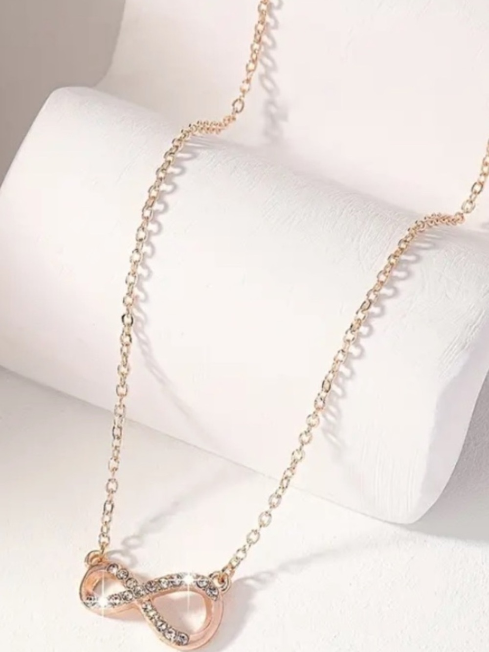 Minimalist Rose Golden Infinity Necklace Crystal Rhinestones NEW NWT